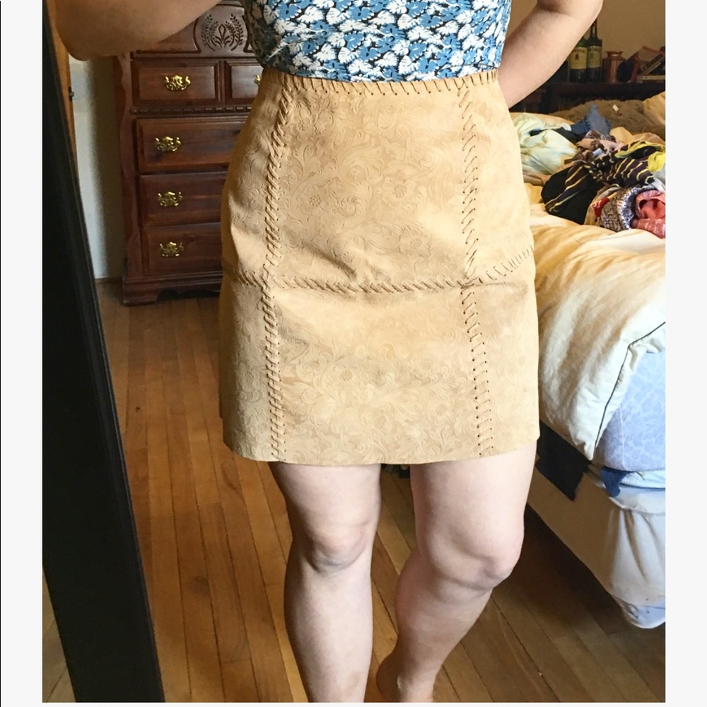 Ideology Tan Leather Patchwork Embossed Skirt - image 4